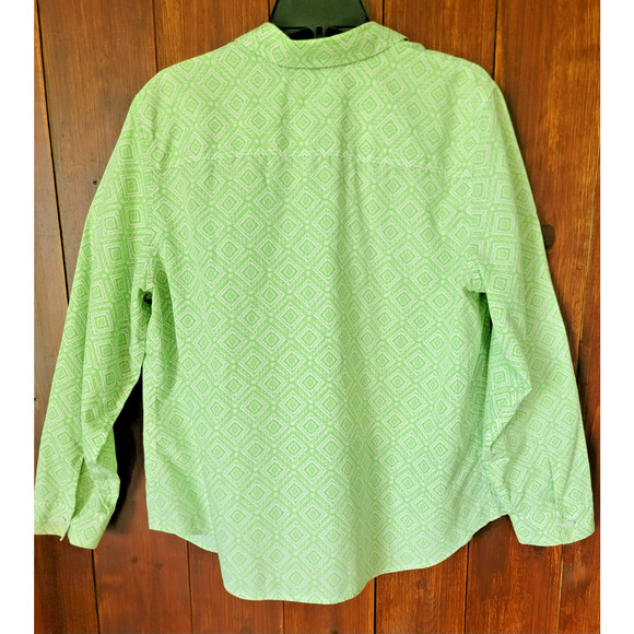 Chico’s Women's 3 No Iron 100% Cotton Blouse Light Green Diamond Pattern Spring - Picture 2 of 12